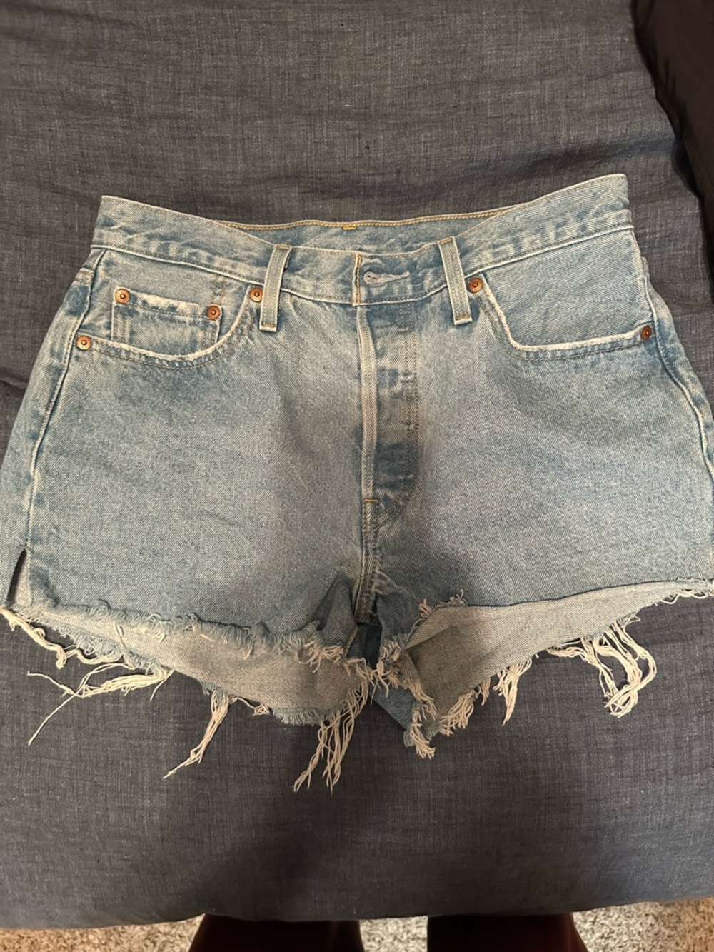 Levi's Light Wash Frayed Hem Denim Shorts